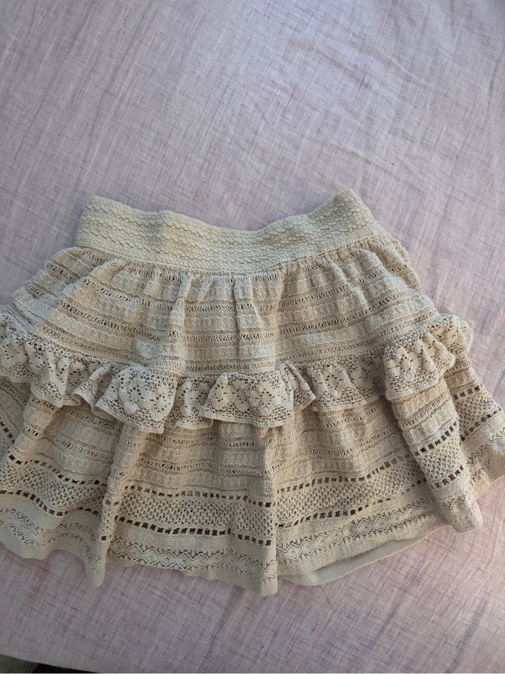 aerie Cream Crochet Tiered Ruffle Mini Skirt